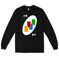 Black Uno Card Game Draw Four Long Sleeve Tee - PixelWave