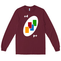 Burgundy Uno Card Game Draw Four Long Sleeve Tee - PixelWave