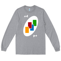 Heather Grey Uno Card Game Draw Four Long Sleeve Tee - PixelWave