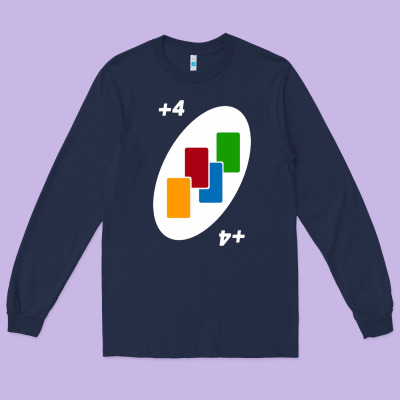 Uno Card Game Draw Four Long Sleeve Tee Designed By Pixelwave