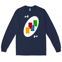 Navy Uno Card Game Draw Four Long Sleeve Tee - PixelWave
