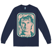 Navy patrick swayze retro 80s fan aesthetic design Long Sleeve Tee - PixelWave