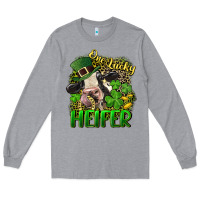 Heather Grey One lucky Heifer Long Sleeve Tee - CowGirlArtShop
