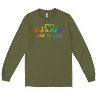 Army Green LGBT Love Rainbow Heartbeat Long Sleeve Tee - PixelWave