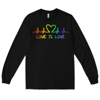 Black LGBT Love Rainbow Heartbeat Long Sleeve Tee - PixelWave