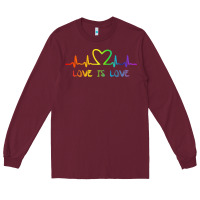 Burgundy LGBT Love Rainbow Heartbeat Long Sleeve Tee - PixelWave