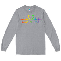 Heather Grey LGBT Love Rainbow Heartbeat Long Sleeve Tee - PixelWave