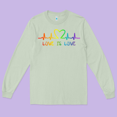 Lgbt Love Rainbow Heartbeat Long Sleeve Tee Designed By Pixelwave