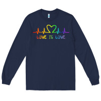 Navy LGBT Love Rainbow Heartbeat Long Sleeve Tee - PixelWave