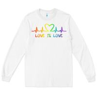 White LGBT Love Rainbow Heartbeat Long Sleeve Tee - PixelWave