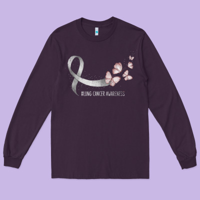 Pretty White Ribbon Support Lung Cancer Awareness T Shirt Long Sleeve Tee Designed By Craftify