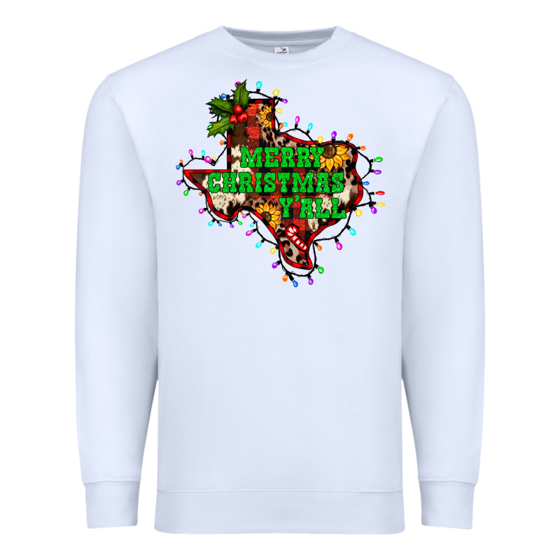 Merry Christmas Y'all Texas Map Premium Sweatshirt by BarkalooDesign | Teevron