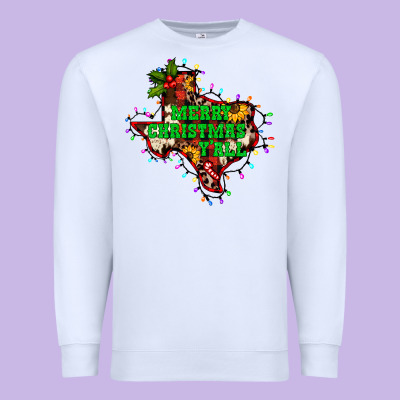 Merry Christmas Y'all Texas Map Premium Sweatshirt Designed By Barkaloodesign