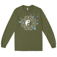 Army Green yin yang with butterflies ancient chinese yin yang Long Sleeve Tee - Craftify