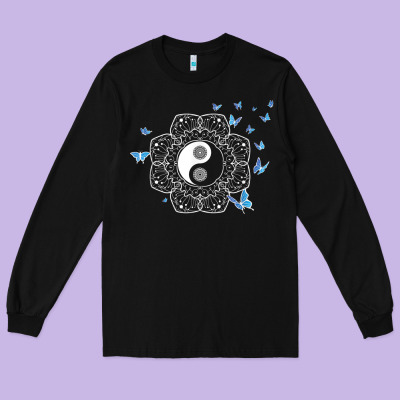 Yin Yang With Butterflies Ancient Chinese Yin Yang Long Sleeve Tee Designed By Craftify