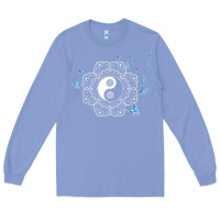 Colony Blue yin yang with butterflies ancient chinese yin yang Long Sleeve Tee - Craftify