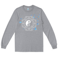 Heather Grey yin yang with butterflies ancient chinese yin yang Long Sleeve Tee - Craftify