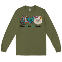 Army Green peace love pomeranian Long Sleeve Tee - RanaPortraitStore