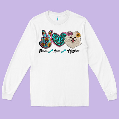 Peace Love Pomeranian Long Sleeve Tee Designed By Ranaportraitstore