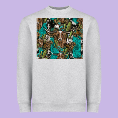 Longhorn Pattern Heavyweight Sweatshirt Designed By Cowhidedigitalart