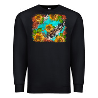 Black western sunflowers turquoise cowhide  tooled leather Premium Sweatshirt - BarkalooDesign