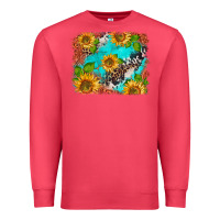 Cardinal western sunflowers turquoise cowhide  tooled leather Premium Sweatshirt - BarkalooDesign