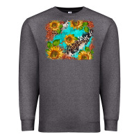 Charcoal Heather western sunflowers turquoise cowhide  tooled leather Premium Sweatshirt - BarkalooDesign