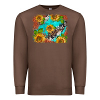 Chestnut western sunflowers turquoise cowhide  tooled leather Premium Sweatshirt - BarkalooDesign