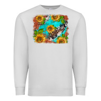Dove Grey western sunflowers turquoise cowhide  tooled leather Premium Sweatshirt - BarkalooDesign