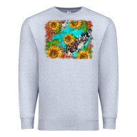 Heather Grey western sunflowers turquoise cowhide  tooled leather Premium Sweatshirt - BarkalooDesign
