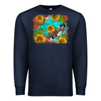 Navy western sunflowers turquoise cowhide  tooled leather Premium Sweatshirt - BarkalooDesign