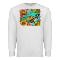 Oatmeal Heather western sunflowers turquoise cowhide  tooled leather Premium Sweatshirt - BarkalooDesign