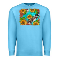 Ocean Blue western sunflowers turquoise cowhide  tooled leather Premium Sweatshirt - BarkalooDesign