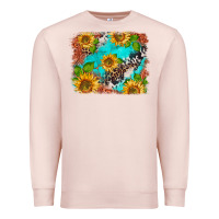 Pale Pink western sunflowers turquoise cowhide  tooled leather Premium Sweatshirt - BarkalooDesign