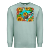 Seafoam western sunflowers turquoise cowhide  tooled leather Premium Sweatshirt - BarkalooDesign
