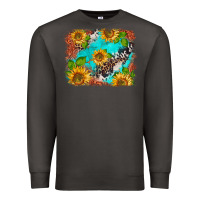 Smoke western sunflowers turquoise cowhide  tooled leather Premium Sweatshirt - BarkalooDesign