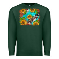 Sports Green western sunflowers turquoise cowhide  tooled leather Premium Sweatshirt - BarkalooDesign