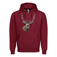 Burgundy Mule Buck Deer Head Zipper Hoodie - LillyAllenDesigns