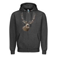 Charcoal Heather Mule Buck Deer Head Zipper Hoodie - LillyAllenDesigns