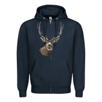 Navy Mule Buck Deer Head Zipper Hoodie - LillyAllenDesigns