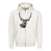 Oatmeal Heather Mule Buck Deer Head Zipper Hoodie - LillyAllenDesigns