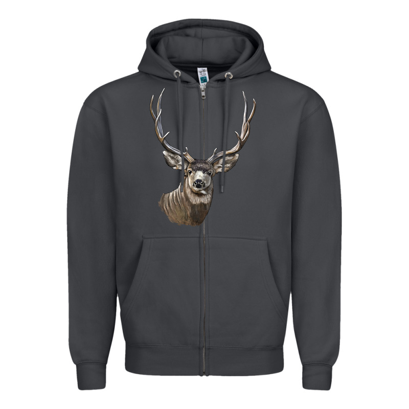 Mule Buck Deer Head Zipper Hoodie by LillyAllenDesigns | Teevron