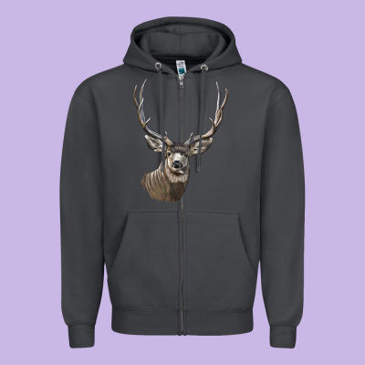 Mule Buck Deer Head Zipper Hoodie Designed By Lillyallendesigns