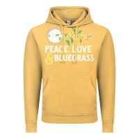 Vintage Mustard peace , love & bluegrass   banjo nature vines illu Vintage Hoodie - DesignPulse
