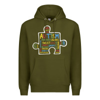 Army Green Autism Puzzle Piece Words Autistic Premium Hoodie - CowhideDigitalArt