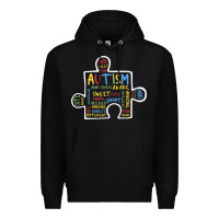 Black Autism Puzzle Piece Words Autistic Premium Hoodie - CowhideDigitalArt