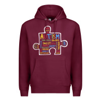 Burgundy Autism Puzzle Piece Words Autistic Premium Hoodie - CowhideDigitalArt