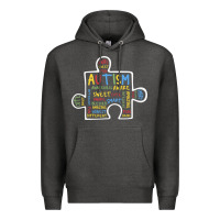 Charcoal Heather Autism Puzzle Piece Words Autistic Premium Hoodie - CowhideDigitalArt