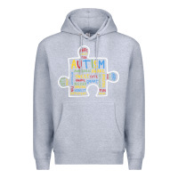 Heather Grey Autism Puzzle Piece Words Autistic Premium Hoodie - CowhideDigitalArt