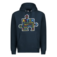Navy Autism Puzzle Piece Words Autistic Premium Hoodie - CowhideDigitalArt